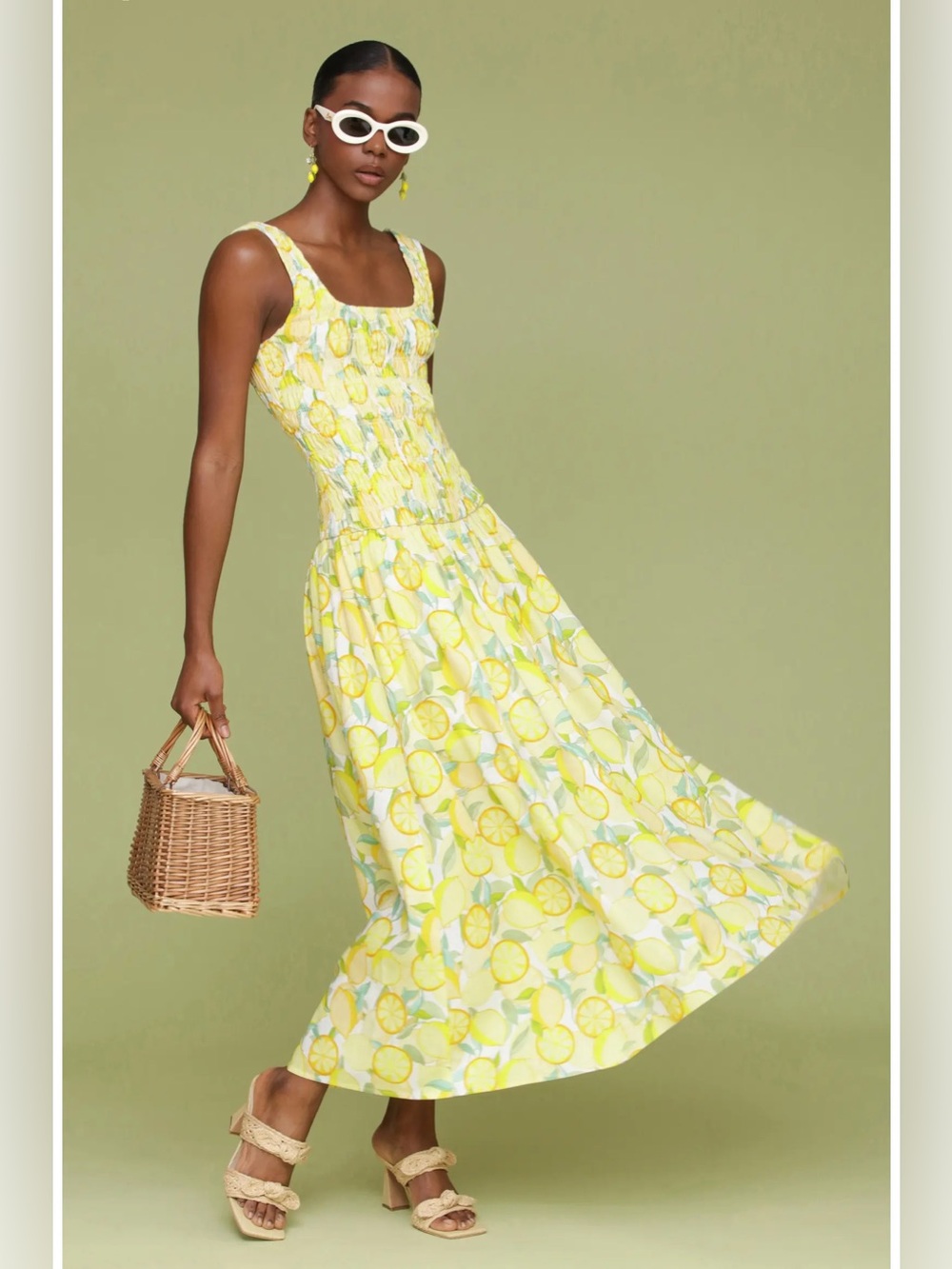 Avec Les Filles Limoncello Smocked Midi Dress